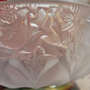 Vintage Crystal Rose Frosted Glass Bowl silver plate
